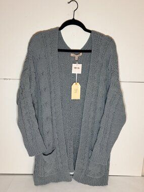 LOVE TREE Soft Cozy Chenille Cardigan Blue Pocket Oversized Knit Sweater Size L
